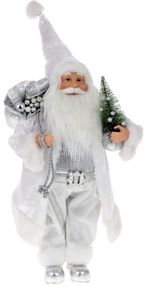 Інтерєрна новорічна фігурка Santa з подарунками з ялинкою 45см білий та срібло з паєтками