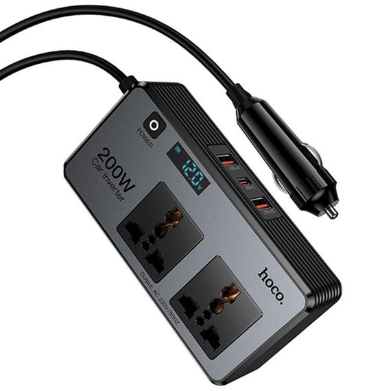 АЗП інвертор Hoco Z66 New PD66W+QC3.0 (2USB-A/1C/2xSocket) (0.5m) Black | Зображення 5