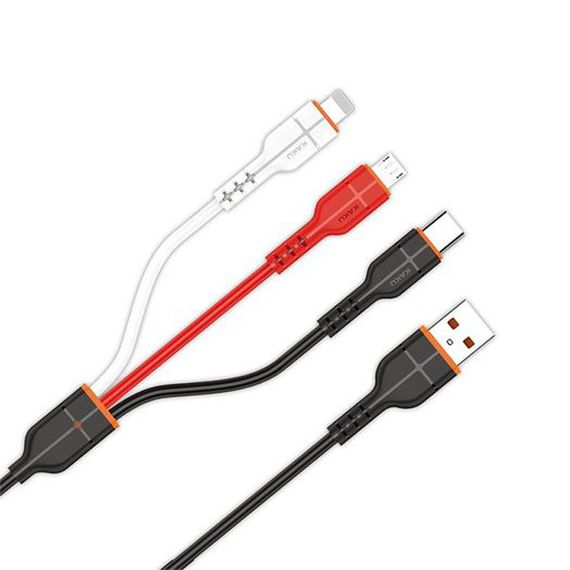 USB кабель Kaku KSC-224 3-in-1 Type-C / MicroUSB / Lightning 1m - Black | Зображення 1