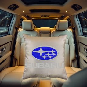 Авто Подушка c вышивкой логотипа марки субару subaru бежевый автомобилисту 02223