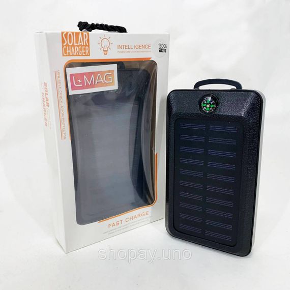 УМБ Power Bank Solar 18000 mAh мобильное зарядное с солнечной панелью и лампой, Power Bank Charger Black | Зображення 2