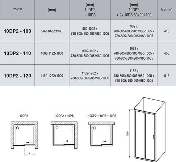 Душевые двери Ravak 10DP2-100 Белый Transparent | Зображення 2