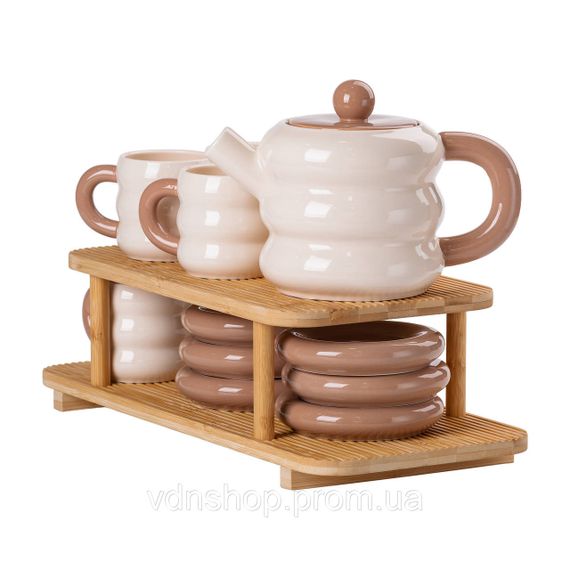 Чайний сервіз на 6 персон з 2-ярусною бамбуковою підставкою HP-15-20 | Зображення 6