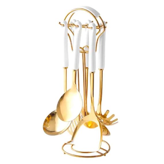 Набор кухонных принадлежностей на подставке 7 предметов кухонные аксессуары на подставке Белый с золотом HP-20-65