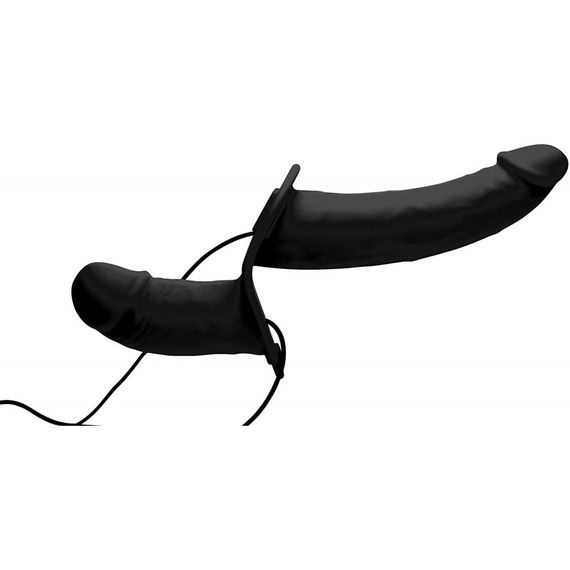 Подвійний страпон з вібро Power Pegger Double Strap-On, чорний | Зображення 3