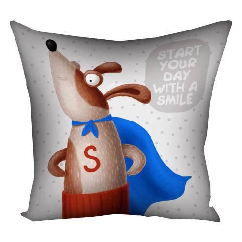 Подушка габардинова з принтом Start your day with a smile 50x50 (5P_DOG112)