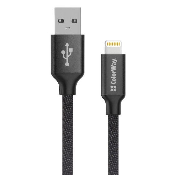 Кабель USB Lightning ColorWay CW-CBUL007-BK 2,4A 2м чорний