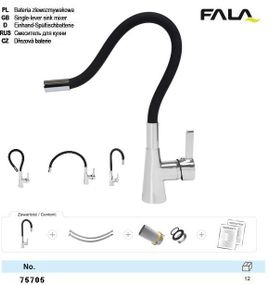 Смеситель воды для раковины FLEXIBLE гибкая чорная лейка FALA-75705