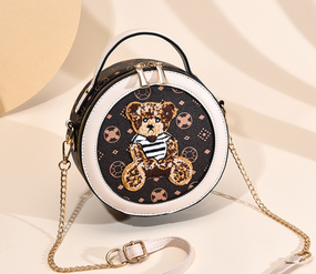 Сумка для дівчинки маленька кругла з ведмедиком Коричнева із молочним