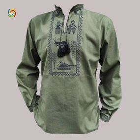 Рубашка Украинская вышиванка  444301310 цвет оливковый размер XL/XXL