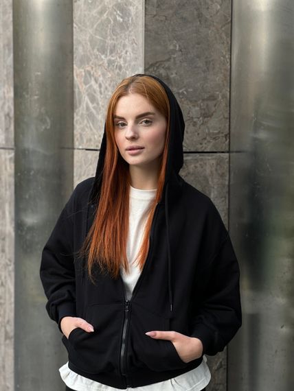Худі на блискавці жіноче чорного кольору, 2XL | Зображення 4