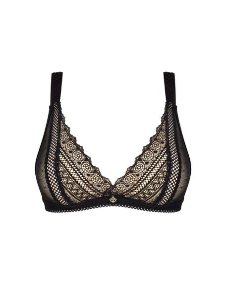 Мереживний бюстгальтер із трикутною чашкою Obsessive Estiqua bra M/L, чорний, широкі лямки | Зображення 2