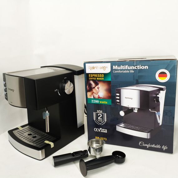 Кофемашина рожковая эспрессо Rainberg RB-2273 2200Вт с капучинатором 1.6л, кофеварка полуавтоматическая HJ-87 | Зображення 4