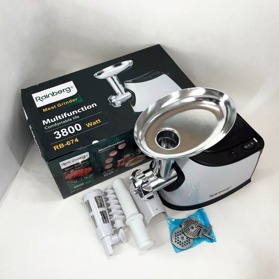 Электромясорубка с соковыжималкой Rainberg RB-674 3000W, электромясорубка для шинковки, мощная мясорубка | Зображення 7