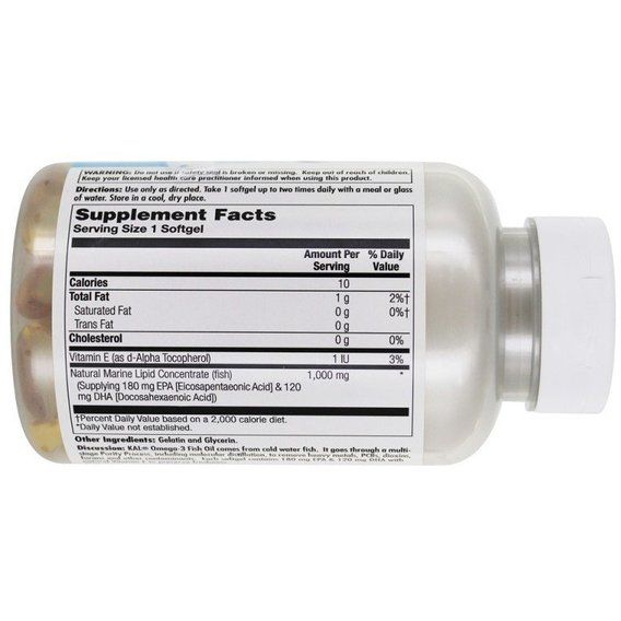 Омега 3 KAL Omega 3 Fish 180/120, 1000mg 120 Softgels CAL-84012 | Зображення 1