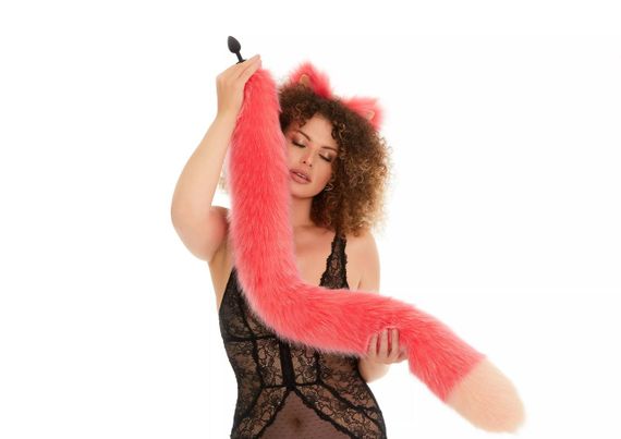 Анальний хутряний хвіст без пробки, Яскраво-рожевий з персиковим кінчиком, OKOVA 100 см. sexstyle | Зображення 2