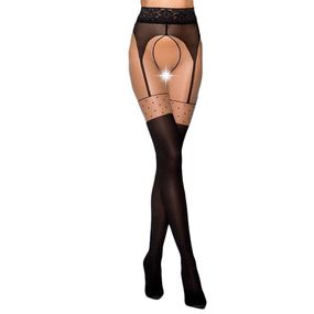 Еротичні колготки TIOPEN 003 nero (20/40 den) - Passion, імітація панчох і пояса, 1/2