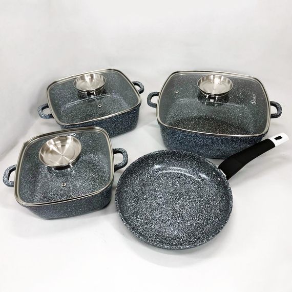 Набор казанов UNIQUE UN-5531 7 предметов, квадрат: 16 см, 20 см, 24 см, круглые 24 XY-466 см сковорода | Зображення 9