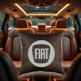 Авто Подушка c вишивкою логотипу марки фіат Fiat коричневий автомобілісту 02222