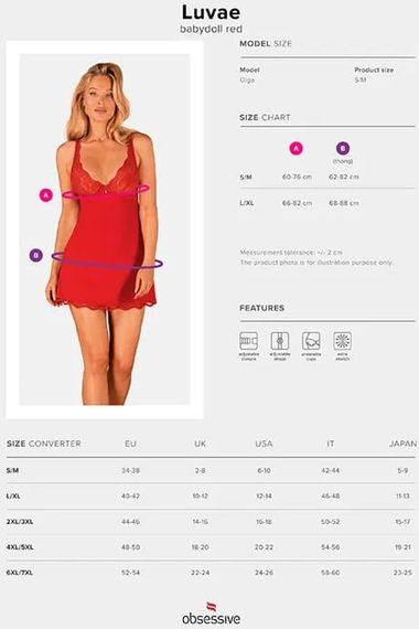 Сорочка Obsessive Luvae babydoll Красный S/M | Зображення 4