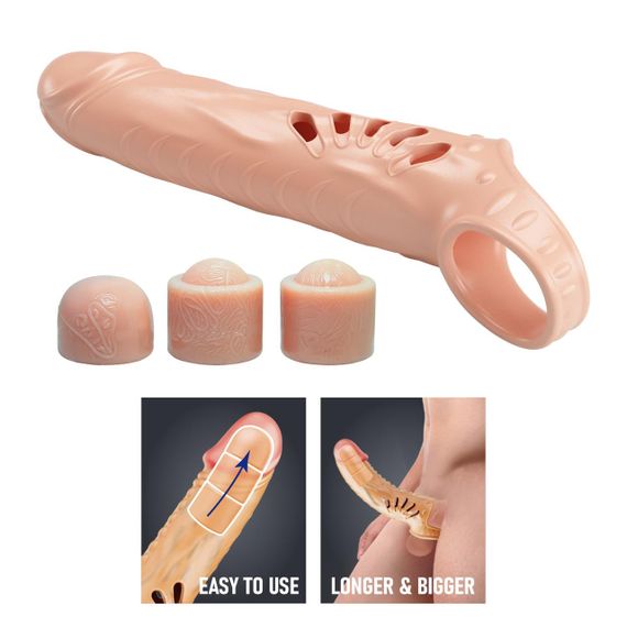 Насадка  на пеніс PRETTY LOVE PENIS SLEEVE, TPE,3 removeable 1 inch extenders Sex Aura | Зображення 2