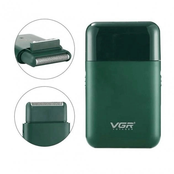 Аккумуляторная мини‑электробритва для мужчин VGR V‑390 Green • Профессиональный шейвер с триммером для сухого и влажного бритья | Зображення 2