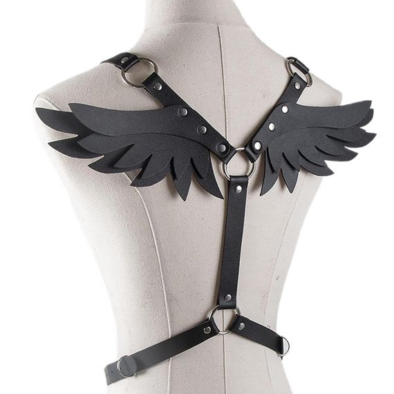 БДСМ - портупея из эко-кожи с крылышками Black Angel | Зображення 1