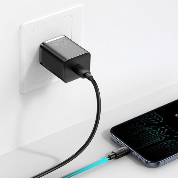 МЗП Baseus Super Si Quick Charger 20W (1USB-C) + кабель Type-C to Lightning (TZCCSUP-B) Чорний | Зображення 4