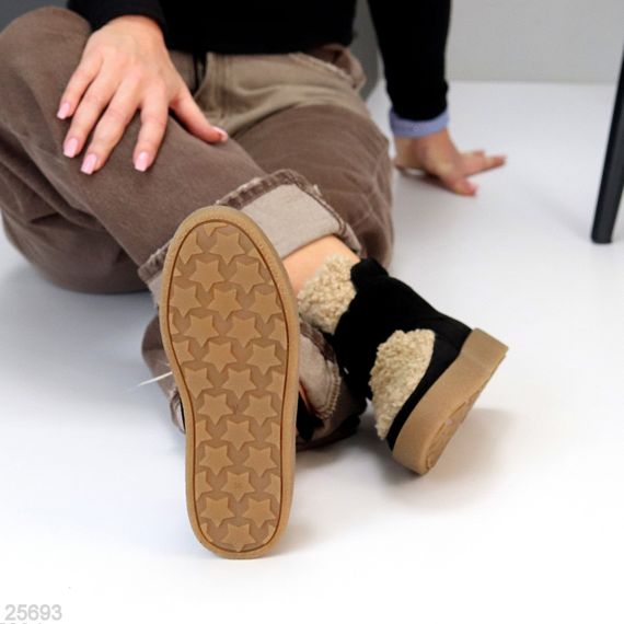 Молодежные черные замшевые зимние ботинки с бежевым мехом | Зображення 8