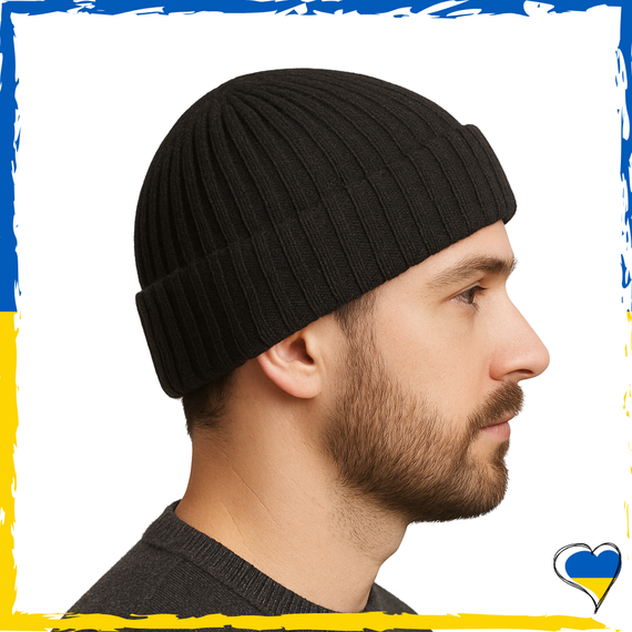 Шапка осіння чоловіча підліткова легка тягнеться Чорна 54-58