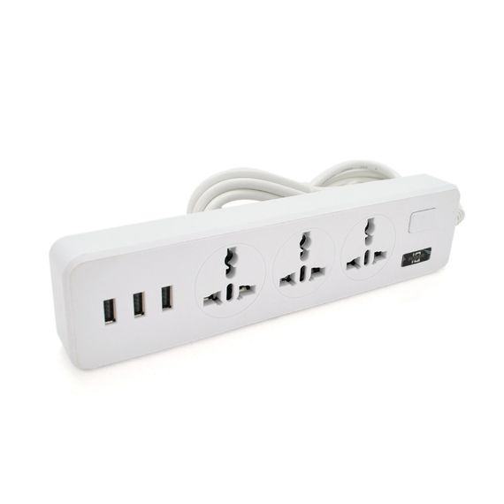 Мережевий фільтр ТВ-Т13, 3 розетки + 3 USB, 2 м, перетин 3х0, 75мм, 2500W, White