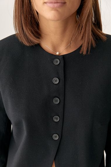 Укорочений жіночий жакет без коміра - чорний цвет, M (є розміри) | Зображення 3