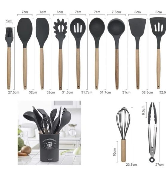 Силіконовий кухонний набір приладдя Kitchen stuff 12 предметів BLACK | Зображення 4
