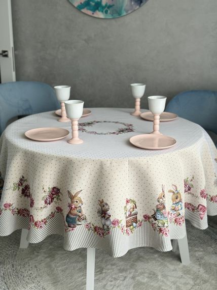 Скатертина гобеленова ROUND1292GR-180D Limaso, Ø180, Кругла, Великодній, Без люрексу, 75% поліестер, 22% бавовна, 3% акрил, Гобелен | Зображення 1