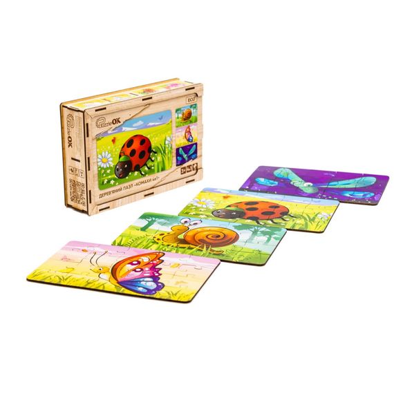Деревянный детский пазл 4в1 "Насекомые" Puz-59557, 80 элементов | Зображення 3