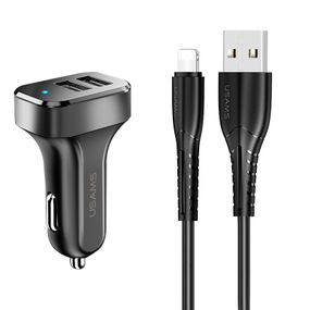 АЗП Usams C13 2.1A (2USB-A) + кабель USB to Lightning Чорний