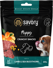 Хрустящие лакомства Savory для здорового роста щенка, ягненок и облепиха 200г
