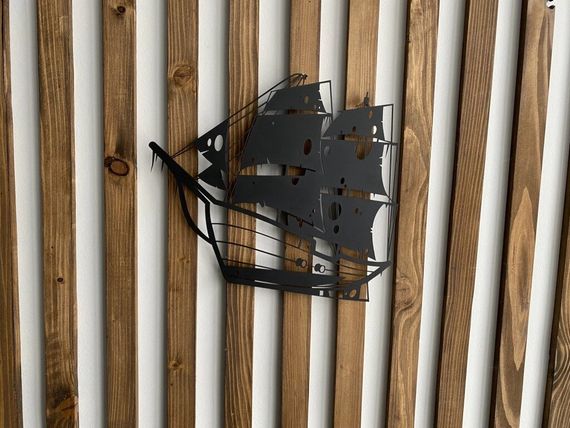 Настенный декор панно картина лофт из металла Корабль с парусами | Зображення 1