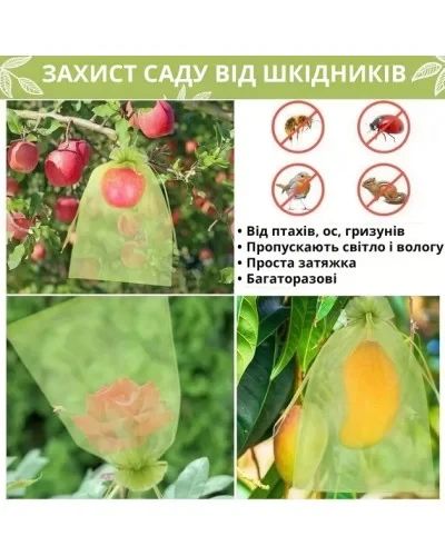 Мішечки-сітки з органзи для захисту винограду KAR124 30×20 см зелені • Захисні садові мішки для грон, фруктів і ягід | Зображення 1