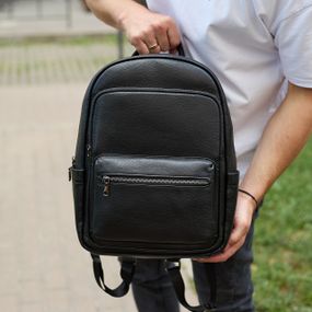 Рюкзак чоловічий шкіряний міський чорний для ноутбука (68932)