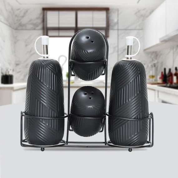 Набор для специй Maestro MR-20003-04S Geometry Black 4 керамические емкости с подставкой | Зображення 1