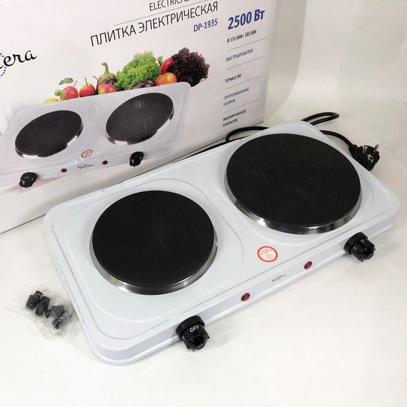 Плитка электрическая Suntera DP-1935W, 2500W, 2 конфорки разного диаметра, 2 конфорки. Цвет: белый | Зображення 2