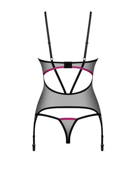 Корсет Obsessive Novenes corset & thong, XS/S, прозорий, відкрита спина, стрінги в комплекті sexstyle | Зображення 4