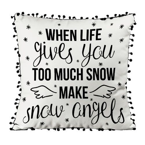 Подушка из мешковины с помпонами When life giwes you too much snow make snow angels 45x45 см (45PHBP_21NG001)