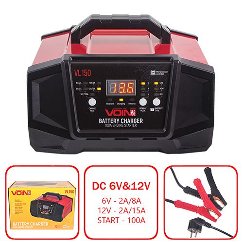 Пуско-зарядний пристрій VOIN VL-150 6&12V/2A-8A-15A/Start-100A/8-180AHR/LCD індик. | Зображення 1