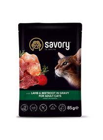 Корм Savory Cat Pouch for Adult with Lamb and beetroot in Gravy вологий з ягнятком у соусі для дорослих котів 85 гр