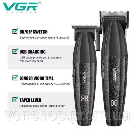 Машинка для стрижки волос без шума VGR V-640, Профессиональный триммер с набором насадок BG-67 | Зображення 4