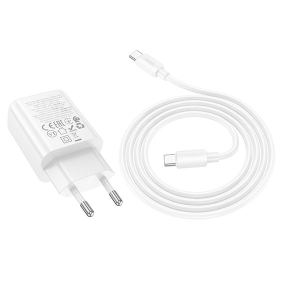 МЗП Hoco N61 Gentle PD20W+QC3.0 (1USB-A/1C) + кабель Type-C to Type-C White | Зображення 1