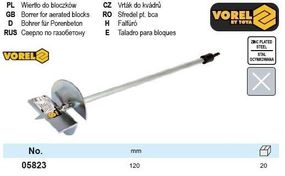 Свердло по піно-газобетону VOREL, Ø=120 мм, l=340 мм VOREL-05823
