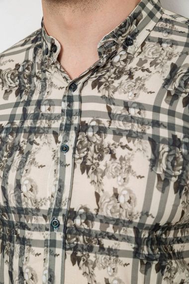 Рубашка мужская с принтом, цвет оливковый, 214R1038 | Зображення 4